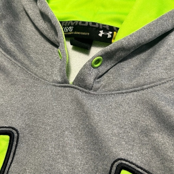 Under Armour Logo Front Gray and Lime Green Hoodie Sz Lrg - Picture 10 of 14